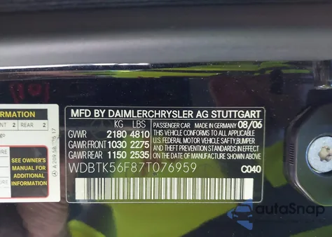 2007 Mercedes-Benz Clk 350 from USA, damaged, VIN WDBTK56F87T076959